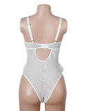 Red Lace Mesh Halter Neck U Shape Backless Ruffled Crotchless Bodysuit