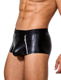 Black Sexy Men Zipper PU Leather Boxer