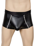 Black Sexy Men Zipper PU Leather Boxer