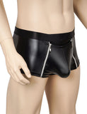 Black Sexy Men Zipper PU Leather Boxer