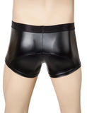 Black Sexy Men Zipper PU Leather Boxer