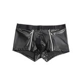 Black Sexy Men Zipper PU Leather Boxer