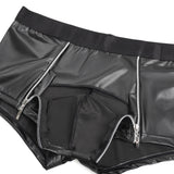 Black Sexy Men Zipper PU Leather Boxer