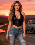8 Pieces Boning Black Halter Neck Deep V Zippered Faux Leather Corset Egypt