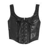 8 Pieces Boning Black Halter Neck Deep V Zippered Faux Leather Corset Egypt