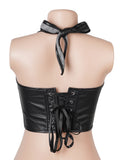 8 Pieces Boning Black Halter Neck Deep V Zippered Faux Leather Corset Egypt