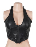 8 Pieces Boning Black Halter Neck Deep V Zippered Faux Leather Corset Egypt