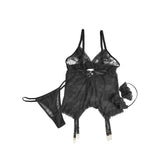 Black Sexy Mesh Lace Up Garter Lingerie
