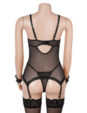 Black Sexy Mesh Lace Up Garter Lingerie