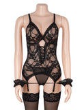 Black Sexy Mesh Lace Up Garter Lingerie