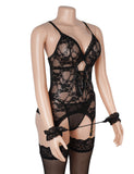 Black Sexy Mesh Lace Up Garter Lingerie
