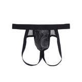 Black Sexy Men PU Leather Mesh Jockstrap