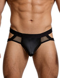 Black Sexy Men PU Leather Mesh Jockstrap