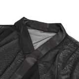 Black Sexy Long Sleeves Eyelash Lace Mesh Robe