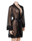 Black Sexy Long Sleeves Eyelash Lace Mesh Robe