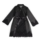 Black Sexy Long Sleeves Eyelash Lace Mesh Robe