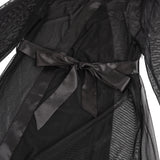 Black Sexy Long Sleeves Eyelash Lace Mesh Robe