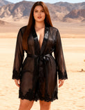 Black Sexy Long Sleeves Eyelash Lace Mesh Robe