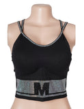 Black Sexy Slim Fit Short Camisole With Rhinestone Double Spaghetti Straps