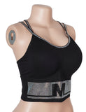 Black Sexy Slim Fit Short Camisole With Rhinestone Double Spaghetti Straps