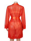 Sexy Long Sleeves Eyelash Lace Mesh Robe