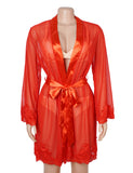 Sexy Long Sleeves Eyelash Lace Mesh Robe