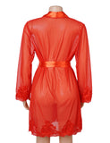 Sexy Long Sleeves Eyelash Lace Mesh Robe