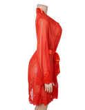 Sexy Long Sleeves Eyelash Lace Mesh Robe