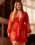 Sexy Long Sleeves Eyelash Lace Mesh Robe