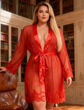 Sexy Long Sleeves Eyelash Lace Mesh Robe
