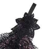 V Neck Pink Lace Stitching Strap with Flower Babydoll