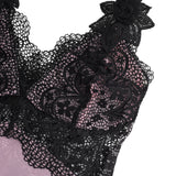 V Neck Pink Lace Stitching Strap with Flower Babydoll