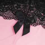 V Neck Pink Lace Stitching Strap with Flower Babydoll