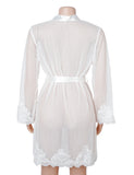 Sexy Long Sleeves Eyelash Lace Mesh Robe