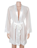 Sexy Long Sleeves Eyelash Lace Mesh Robe