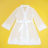 Sexy Long Sleeves Eyelash Lace Mesh Robe