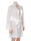Sexy Long Sleeves Eyelash Lace Mesh Robe