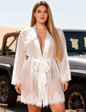 Sexy Long Sleeves Eyelash Lace Mesh Robe