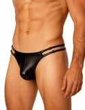 Faux Leather Men Sexy Thong With Double Adjustable Straps