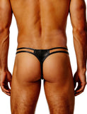 Faux Leather Men Sexy Thong With Double Adjustable Straps