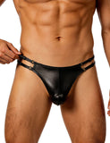 Faux Leather Men Sexy Thong With Double Adjustable Straps