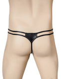 Faux Leather Men Sexy Thong With Double Adjustable Straps