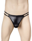 Faux Leather Men Sexy Thong With Double Adjustable Straps