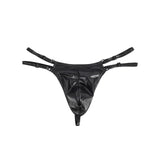 Faux Leather Men Sexy Thong With Double Adjustable Straps