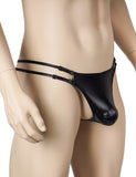 Faux Leather Men Sexy Thong With Double Adjustable Straps