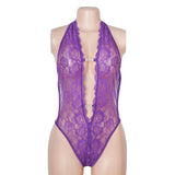 Lace Sexy V Neck Halter Backless Open Crotch Teddy Lingerie