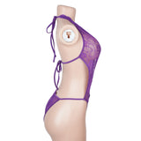 Lace Sexy V Neck Halter Backless Open Crotch Teddy Lingerie