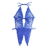Lace Sexy V Neck Halter Backless Open Crotch Teddy Lingerie