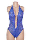 Lace Sexy V Neck Halter Backless Open Crotch Teddy Lingerie