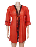 Women Sexy Red Short Robe and Lingerie Slip Dress Two Pieces Set